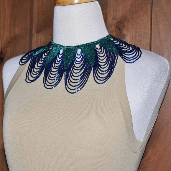 Stunning & RARE Teal & Cobalt Blue Egyptian Beaded Bib Necklace Made For A Queen - Picture 1 of 9